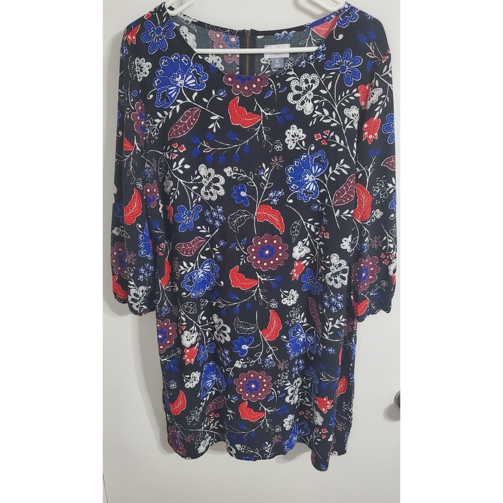Old Navy Shift Dress Women Extra Large Black Blue Boho Floral knee length Summer
